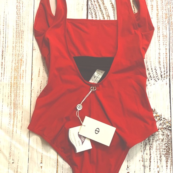 NWT IODUS France by Pierre Martinez red 1 piece swimsuit with Lycra (tm) fabric. - Picture 6 of 7